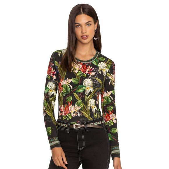 Johnny Was Janie Favorite Iris Whisper Swing Tee Floral Shirt Top Black XL NEW - Picture 1 of 14